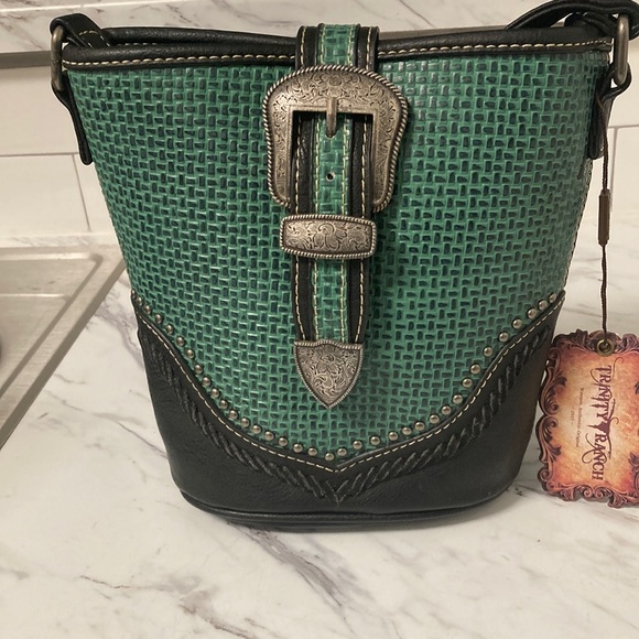 Trinity Ranch western shoulder/crossbody bag black and green w/ vintage hardware - Picture 1 of 8